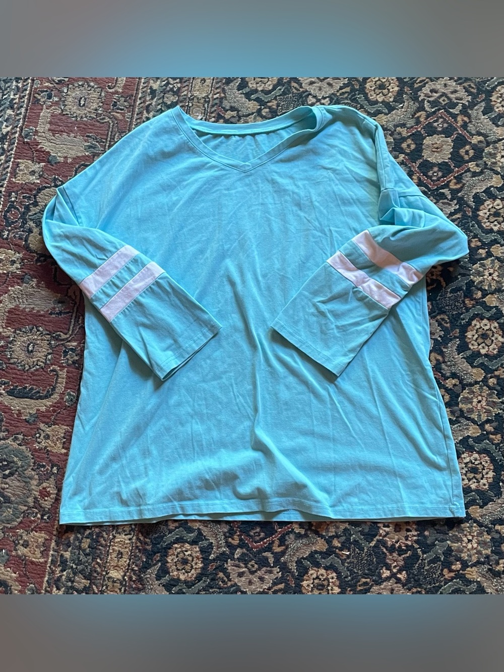Casual V-Neck Long Sleeve Top in Lake Blue